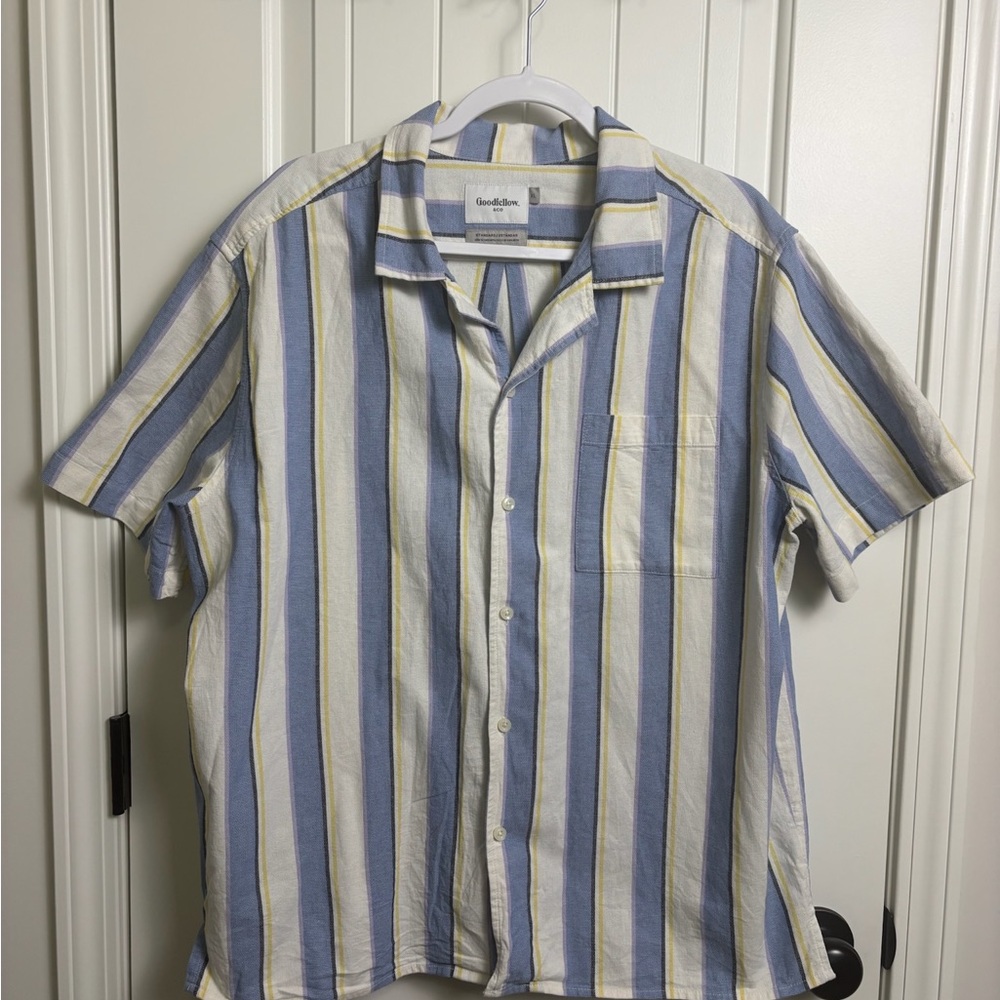 Goodfellow & Co Short Sleeve Vertical Stripe Shirt in Blue, White & Yellow